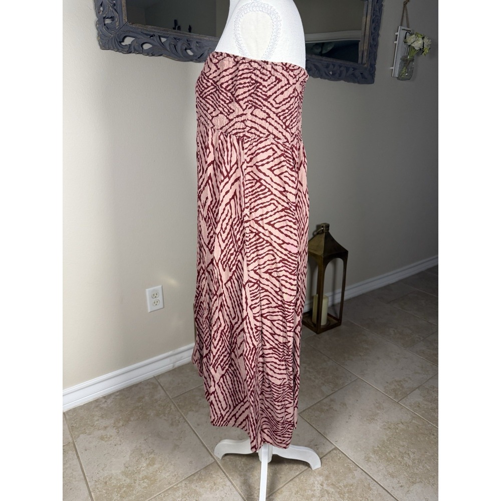 Handmade Thailand Strapless Tube Dress Pink Burgundy Zebra Print Rayon Boho M - Picture 4 of 7